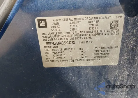 2016 Chevrolet Equinox Lt from USA, damaged, VIN 2GNFLFEK4G6294753